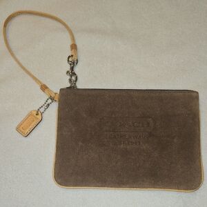 COACH Vintage Brown Suede Wristlet with Leather Trim